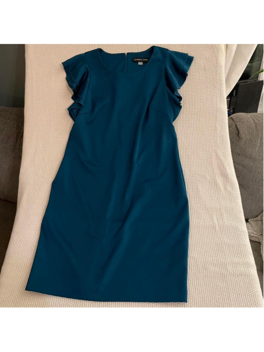 Andrew Marc Blue Ruffle Sleeve Midi Dress